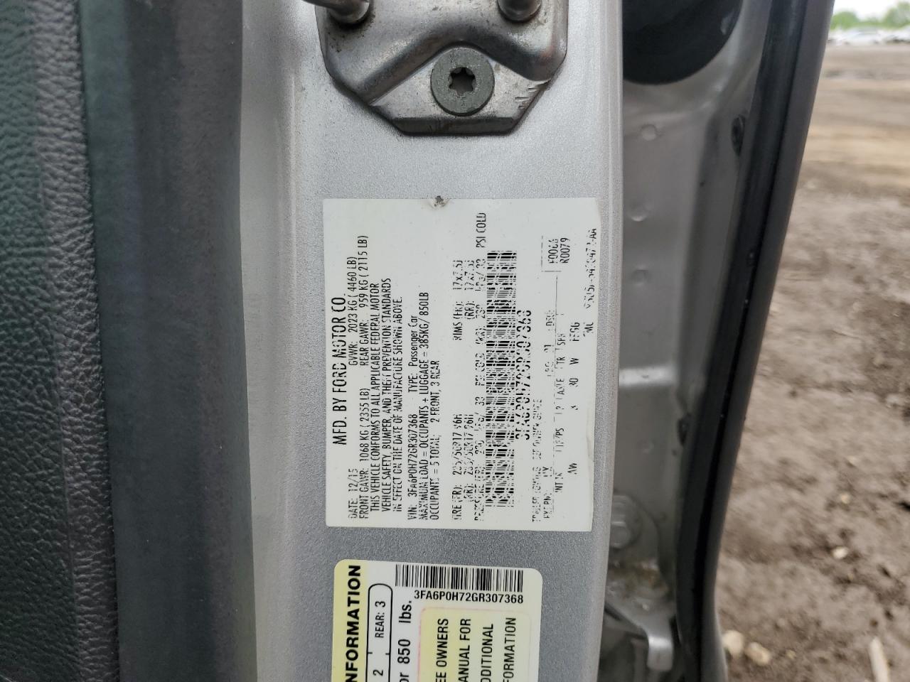 2016 Ford Fusion Se VIN: 3FA6P0H72GR307368 Lot: 60079215