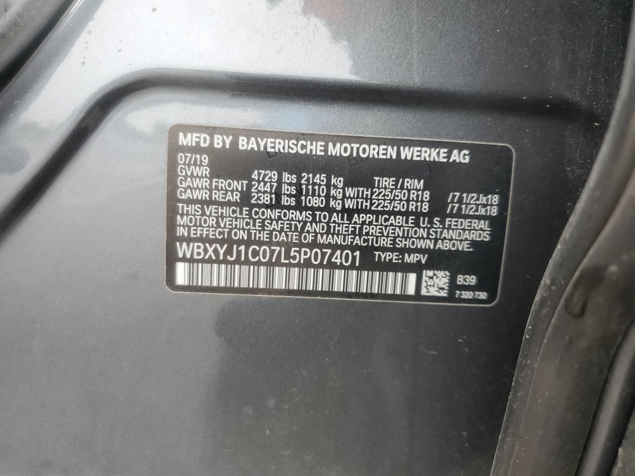 2020 BMW X2 xDrive28I VIN: WBXYJ1C07L5P07401 Lot: 59732105
