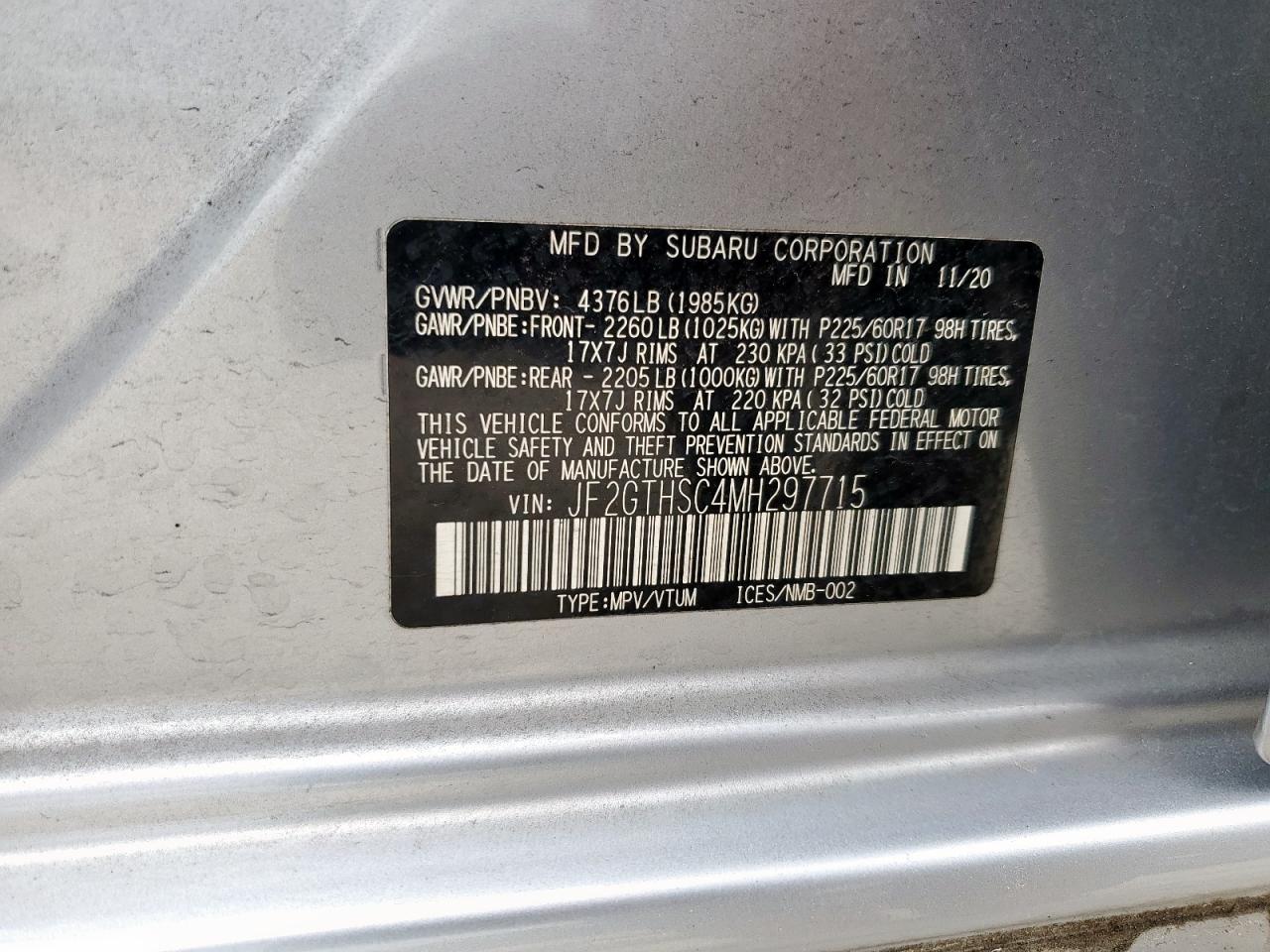 2021 Subaru Crosstrek Sport VIN: JF2GTHSC4MH297715 Lot: 62122525