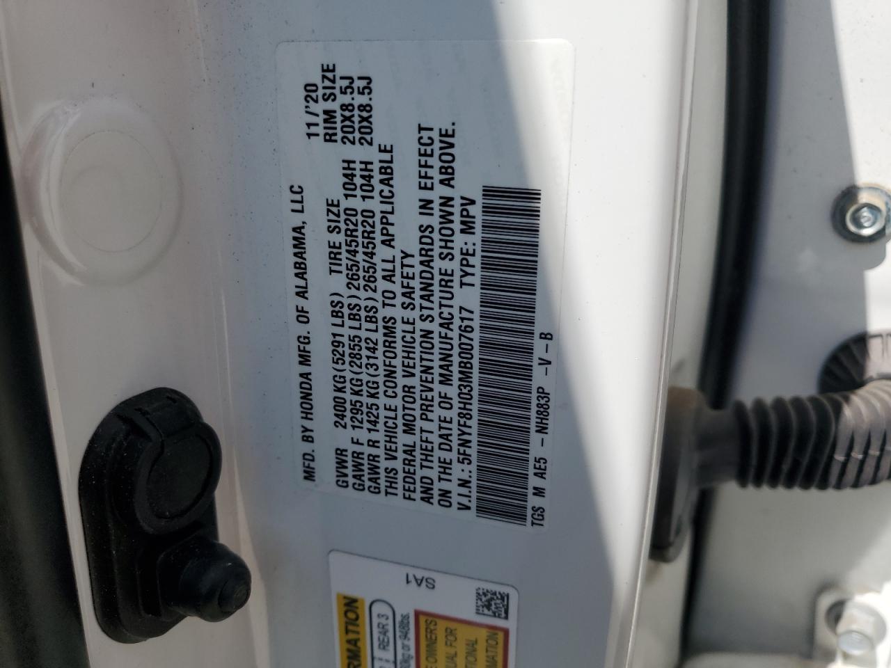 2021 Honda Passport Elite VIN: 5FNYF8H03MB007617 Lot: 63036345