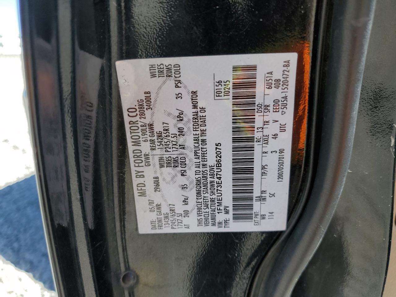 2007 Ford Explorer Xlt VIN: 1FMEU73E47UB62075 Lot: 61395685