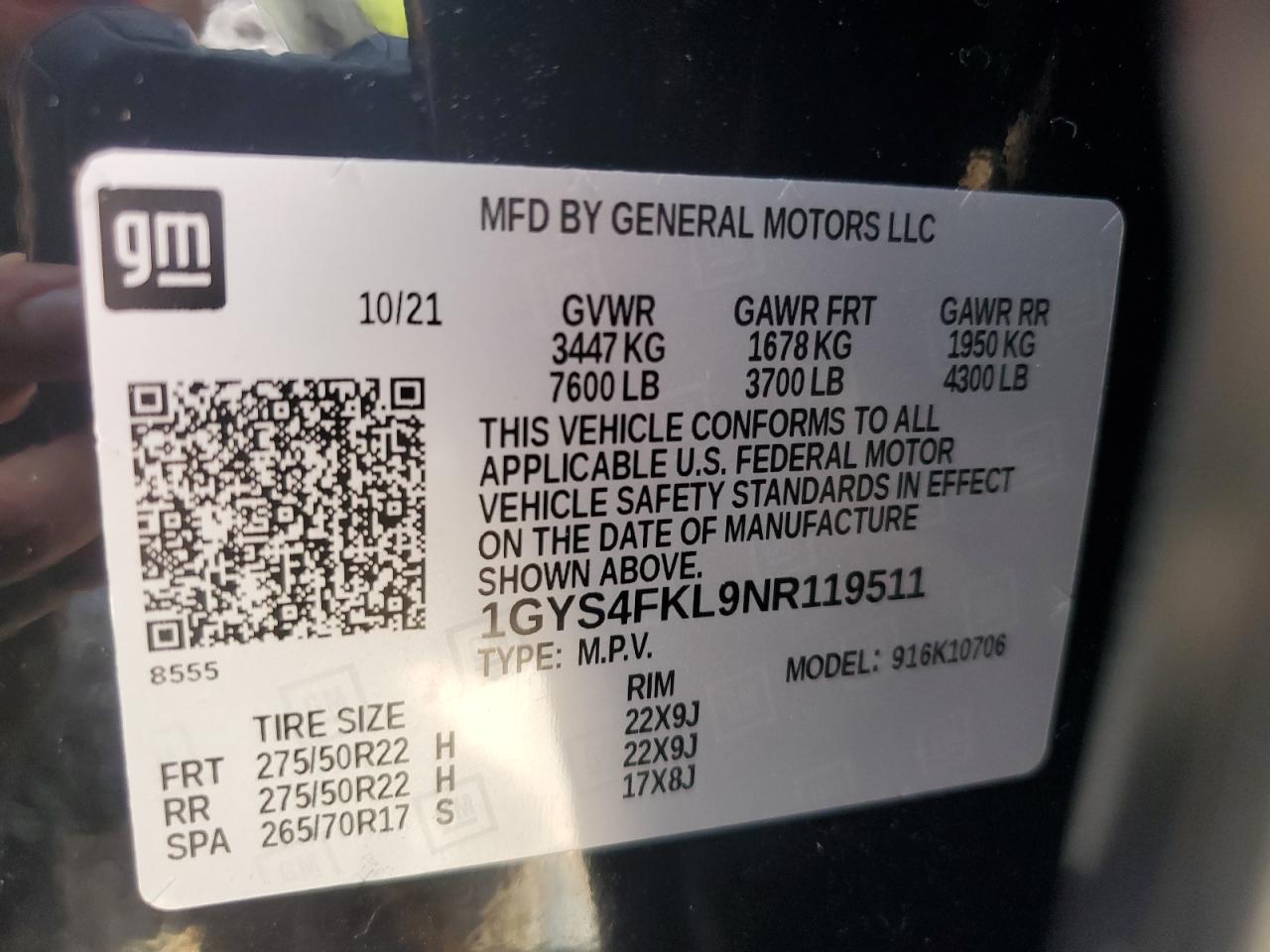 2022 Cadillac Escalade Sport VIN: 1GYS4FKL9NR119511 Lot: 61771135
