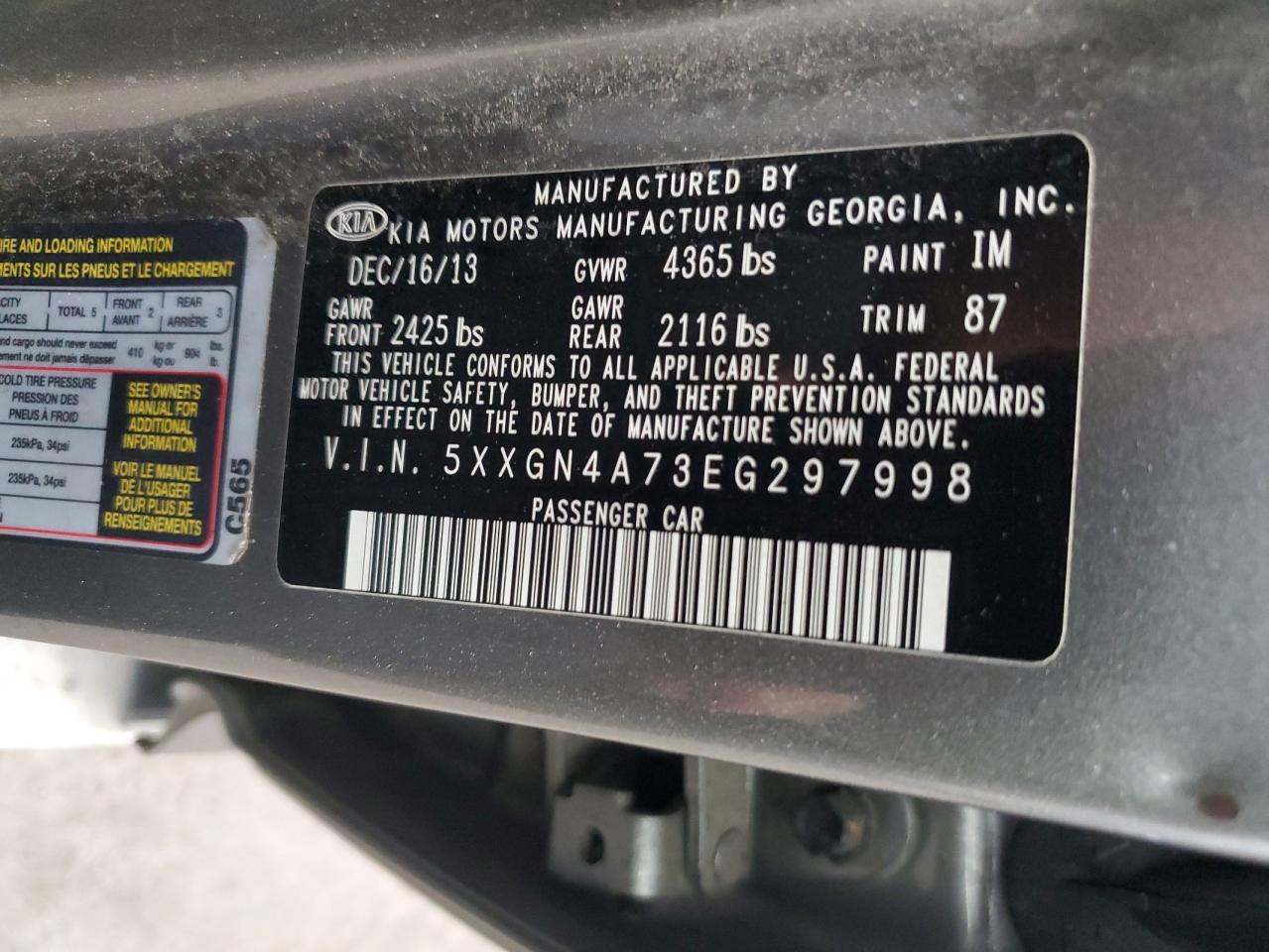 2014 Kia Optima Ex VIN: 5XXGN4A73EG297998 Lot: 61785825