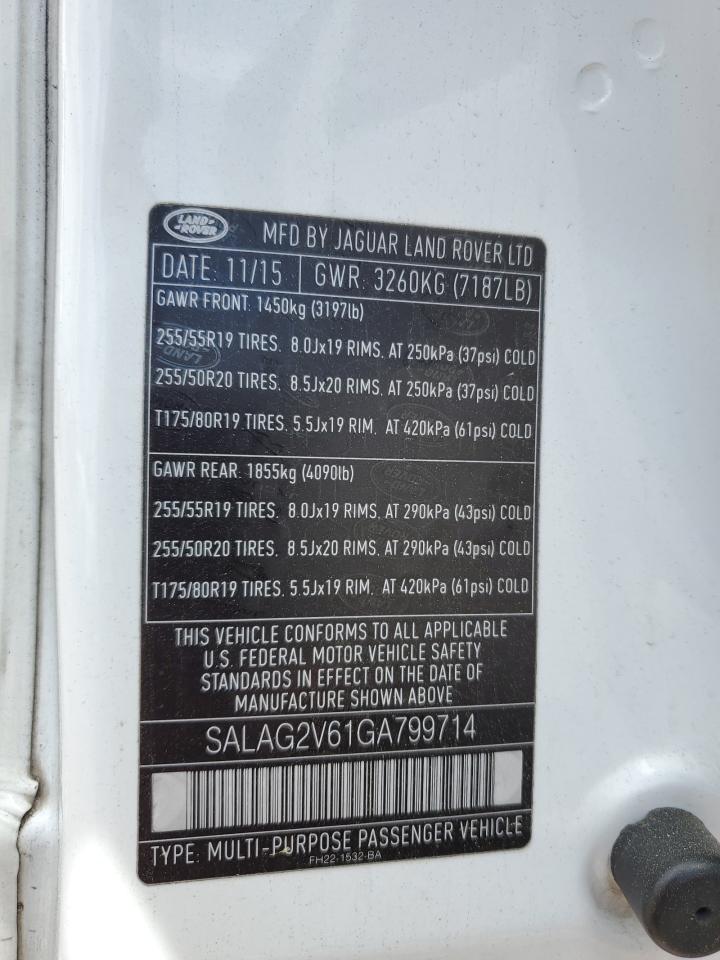 2016 Land Rover Lr4 Hse VIN: SALAG2V61GA799714 Lot: 62491095