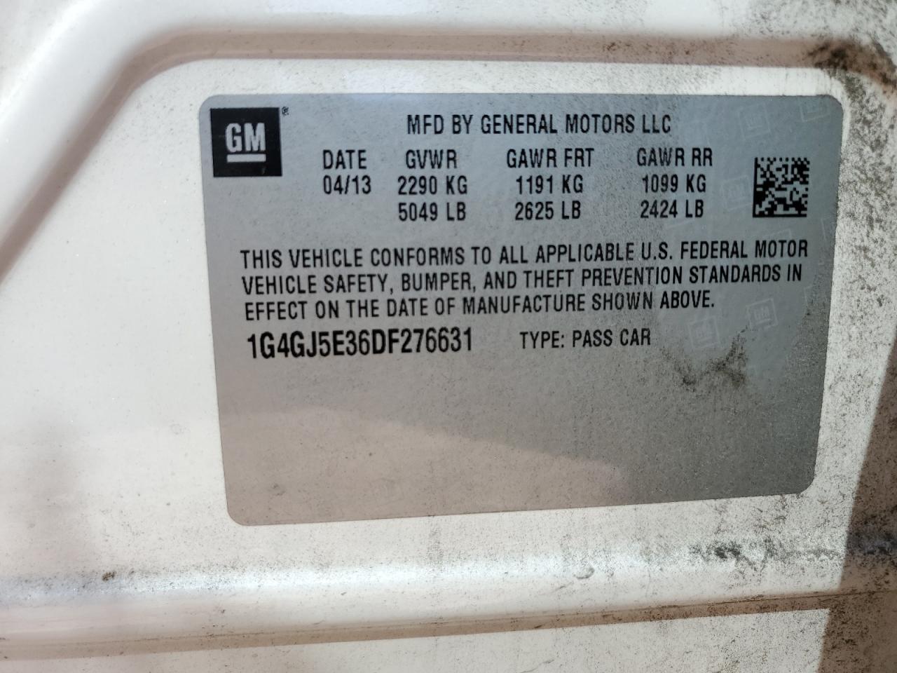 2013 Buick Lacrosse Touring VIN: 1G4GJ5E36DF276631 Lot: 62482895