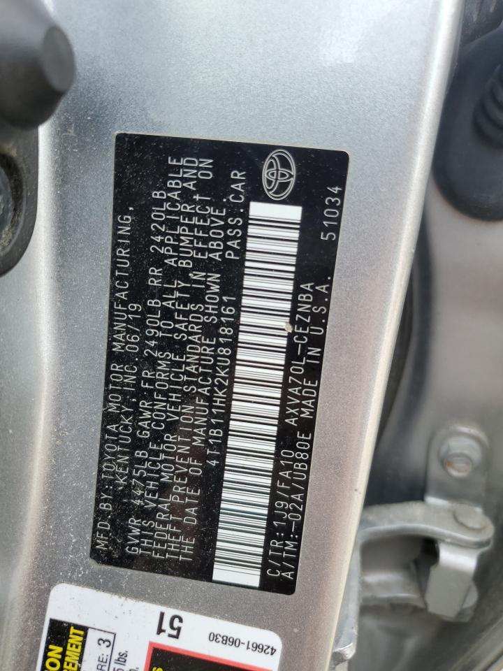 2019 Toyota Camry L VIN: 4T1B11HK2KU818161 Lot: 60850505