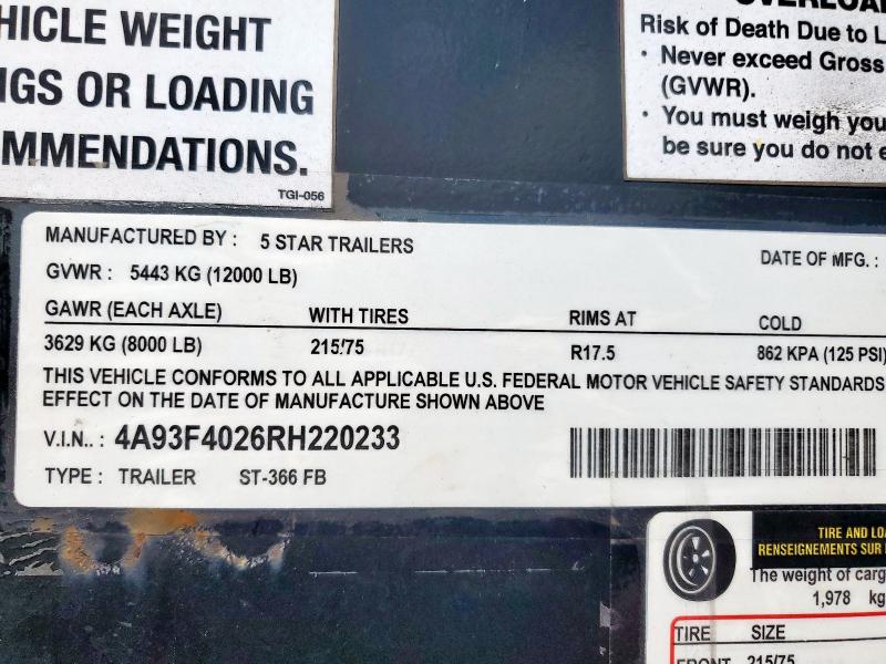 2024 5 STAR ST-366 FB EQUIPMENT TRAILER