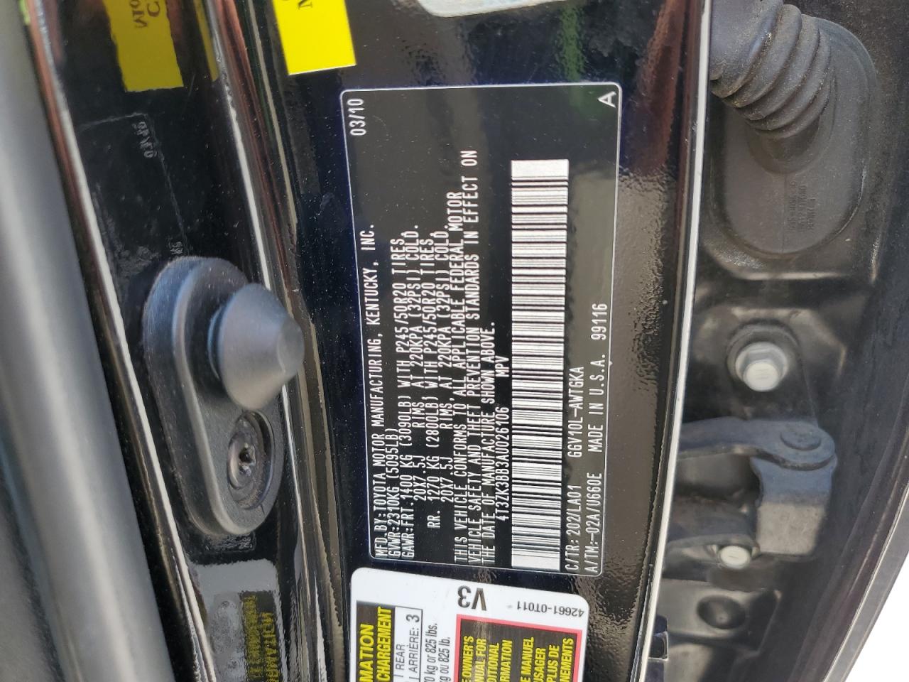 2010 Toyota Venza VIN: 4T3ZK3BB3AU026106 Lot: 61906385