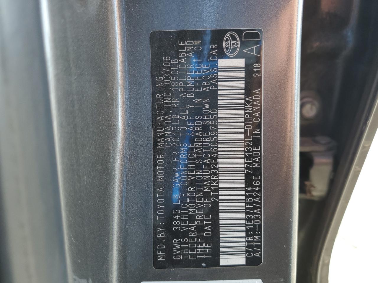 2006 Toyota Corolla Matrix Xr VIN: 2T1KR32E46C597550 Lot: 59584215