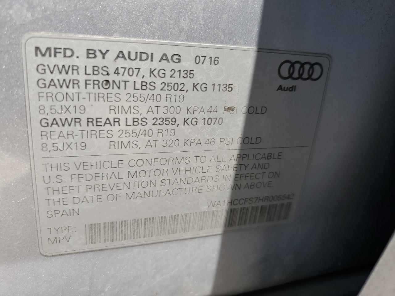2017 Audi Q3 Premium Plus VIN: WA1HCCFS7HR005542 Lot: 59890435