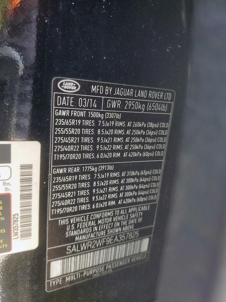 2014 Land Rover Range Rover Sport Hse VIN: SALWR2WF9EA357825 Lot: 62934135