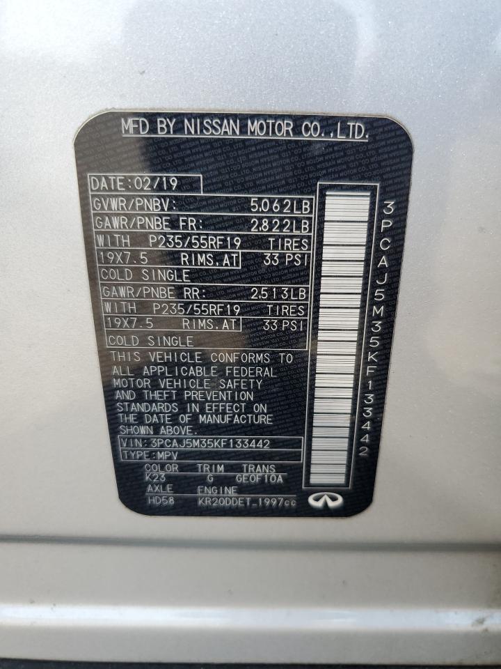 2019 Infiniti Qx50 Essential VIN: 3PCAJ5M35KF133442 Lot: 61641255