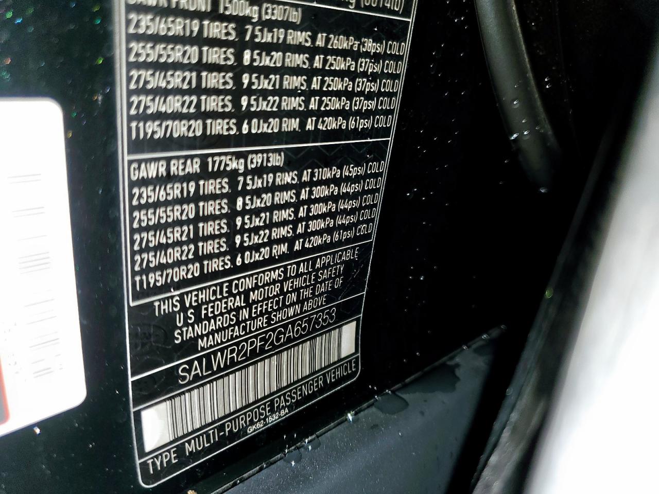 2016 Land Rover Range Rover Sport Hse VIN: SALWR2PF2GA657353 Lot: 62639605