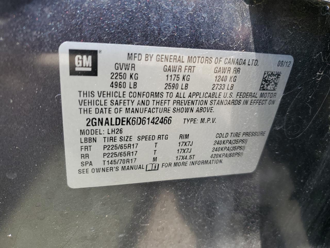 2013 Chevrolet Equinox Lt VIN: 2GNALDEK6D6142466 Lot: 62907585