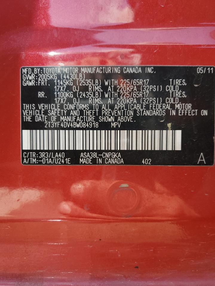 2011 Toyota Rav4 Limited VIN: 2T3YF4DV4BW084918 Lot: 57460645