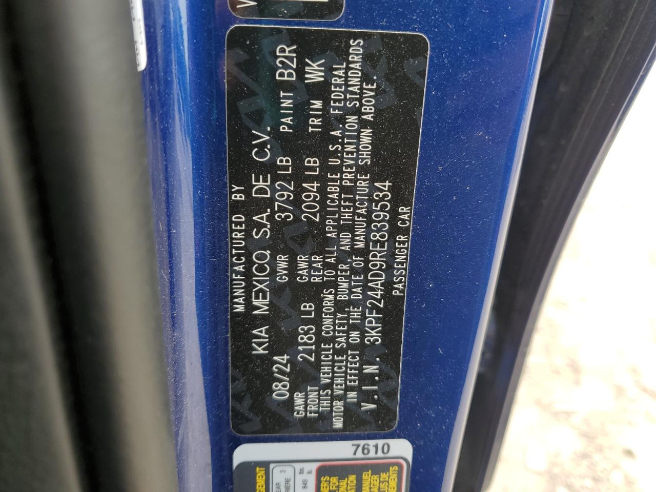 2024 Kia Forte Lx VIN: 3KPF24AD9RE839534 Lot: 69238775