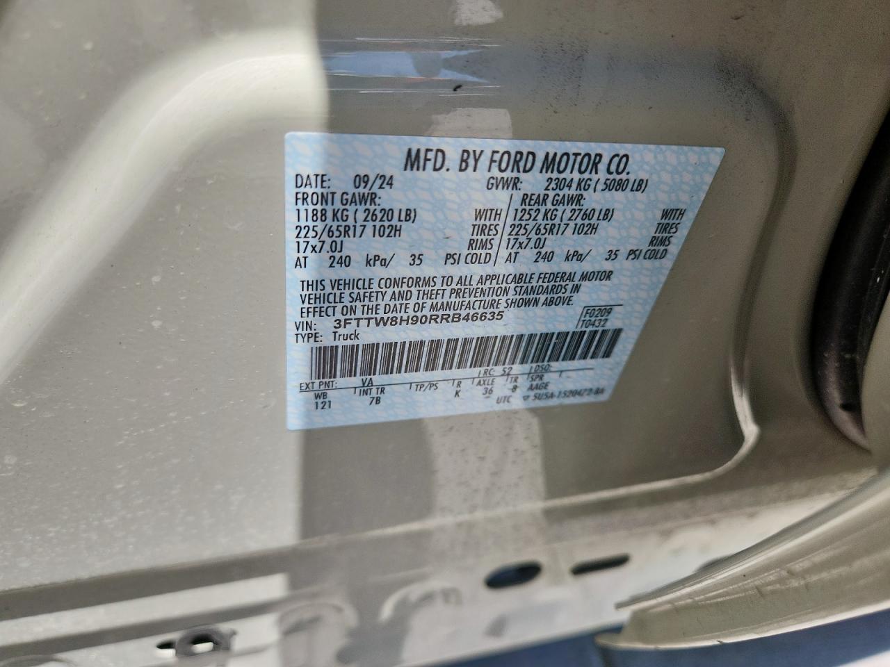2024 Ford Maverick Xlt VIN: 3FTTW8H90RRB46635 Lot: 60473185