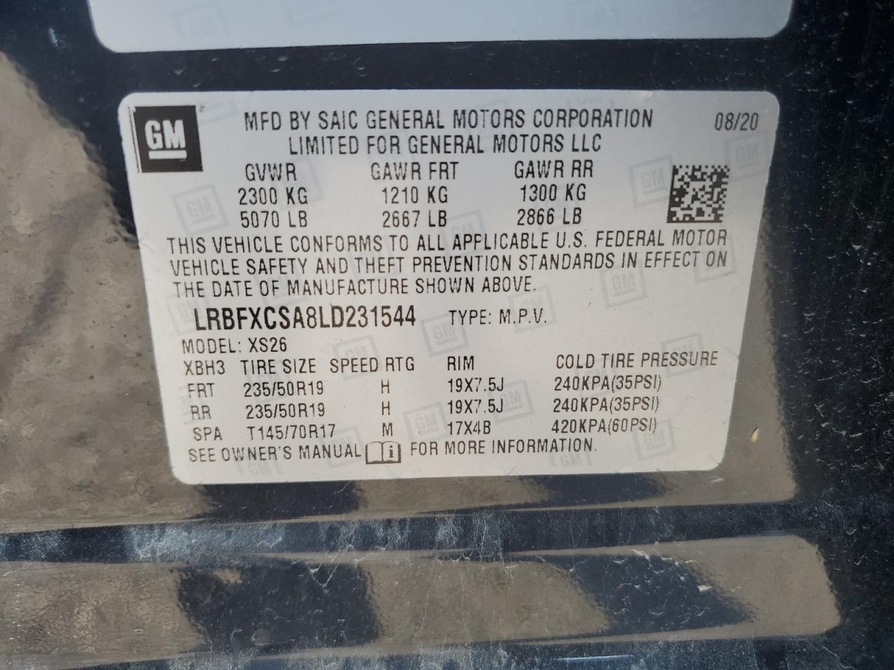 2020 Buick Envision Essence VIN: LRBFXCSA8LD231544 Lot: 62314795