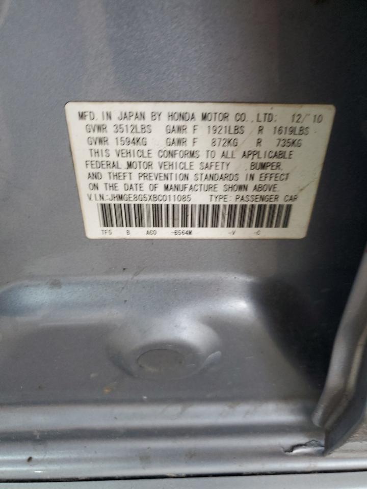 2011 Honda Fit Sport VIN: JHMGE8G5XBC011085 Lot: 62451755