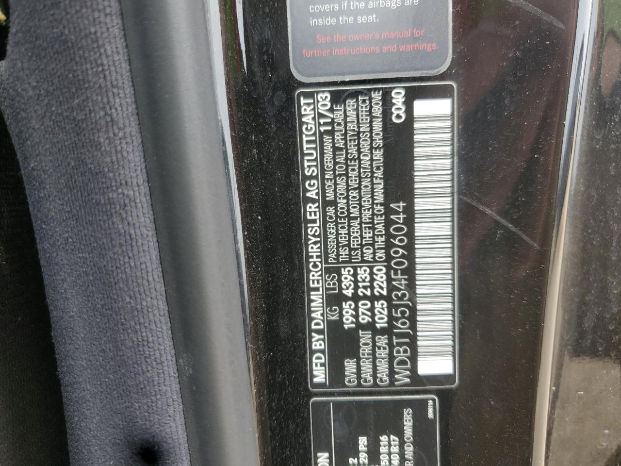 2004 Mercedes-Benz Clk 320C VIN: WDBTJ65J34F096044 Lot: 60658105