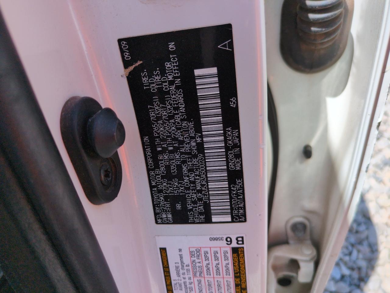 2010 Toyota 4Runner Sr5 VIN: JTEZU5JR3A5000239 Lot: 59993445