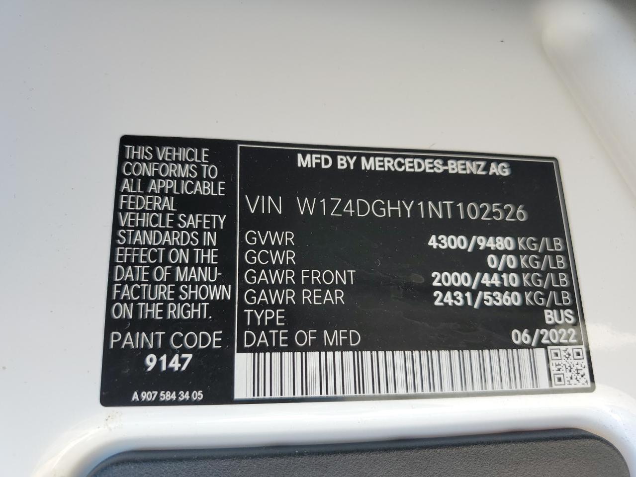 2022 Mercedes-Benz Sprinter 2500 VIN: W1Z4DGHY1NT102526 Lot: 62145715
