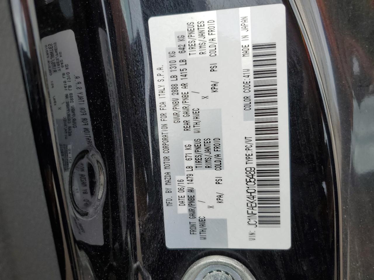 2017 Fiat 124 Spider Classica VIN: JC1NFAEK4H0105489 Lot: 62118945