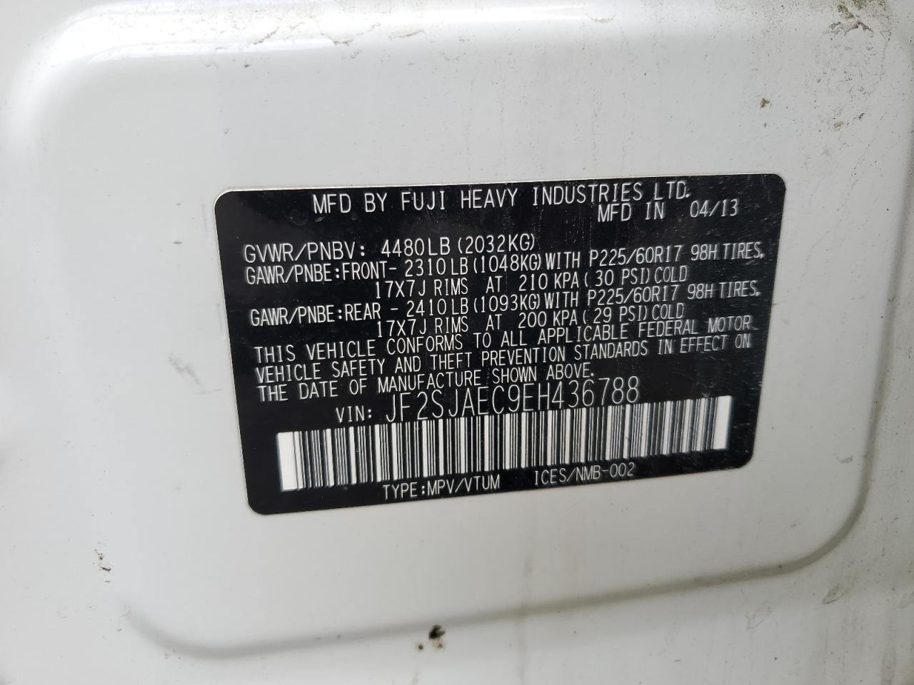 2014 Subaru Forester 2.5I Premium VIN: JF2SJAEC9EH436788 Lot: 58361235