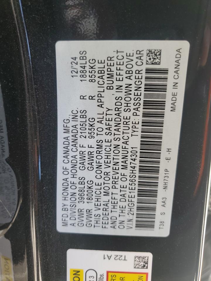 2025 Honda Civic Si VIN: 2HGFE1E56SH474301 Lot: 60547925