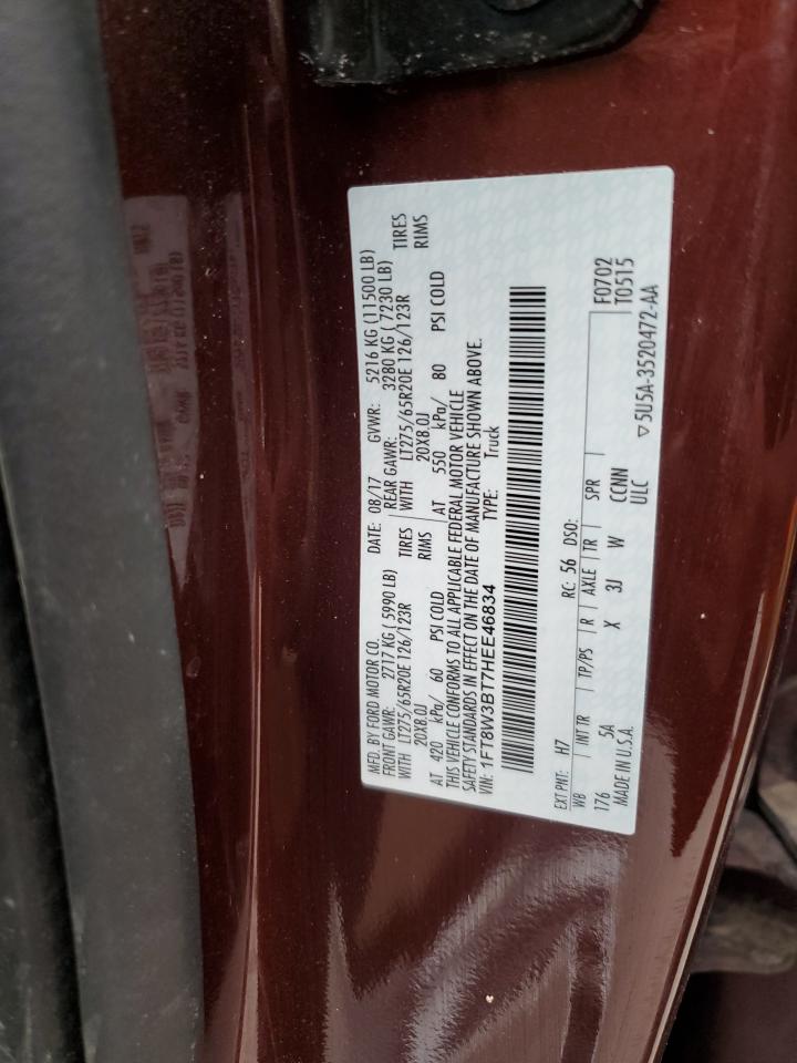 2017 Ford F350 Super Duty VIN: 1FT8W3BT7HEE46834 Lot: 59903785