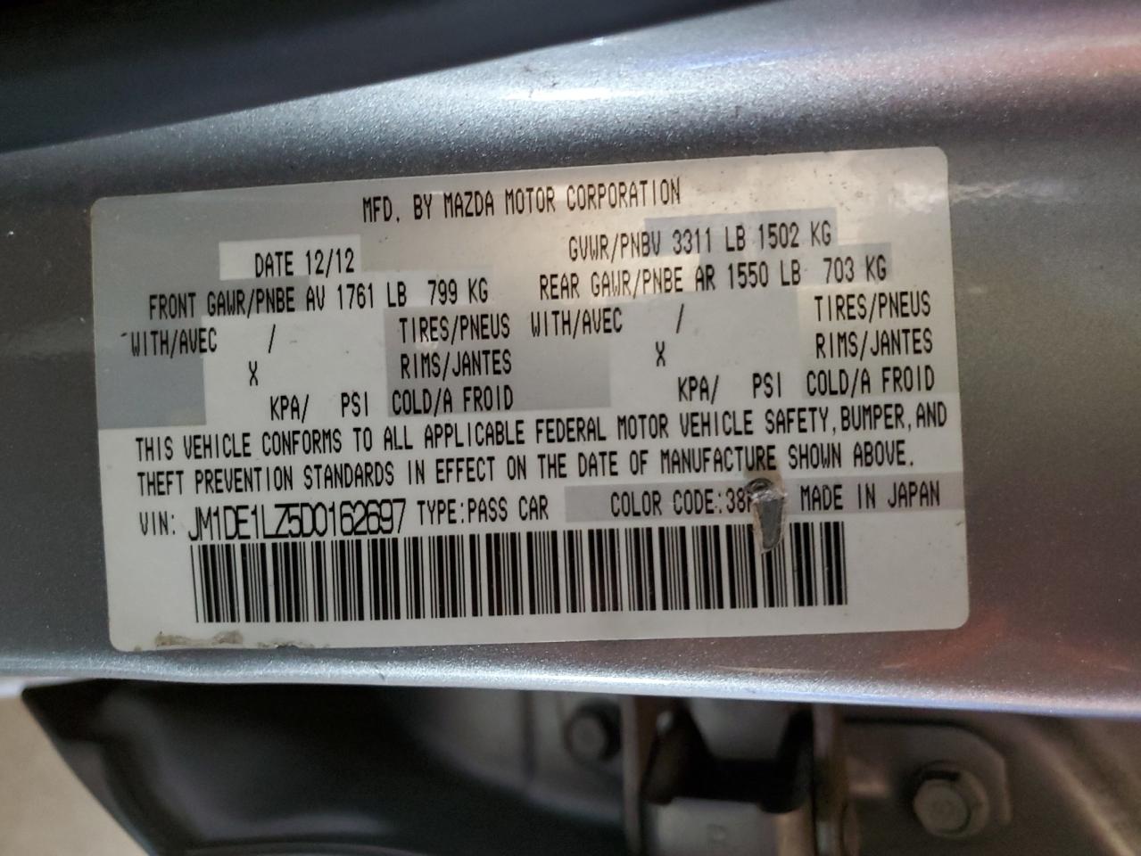 2013 Mazda Mazda2 VIN: JM1DE1LZ5D0162697 Lot: 59636445