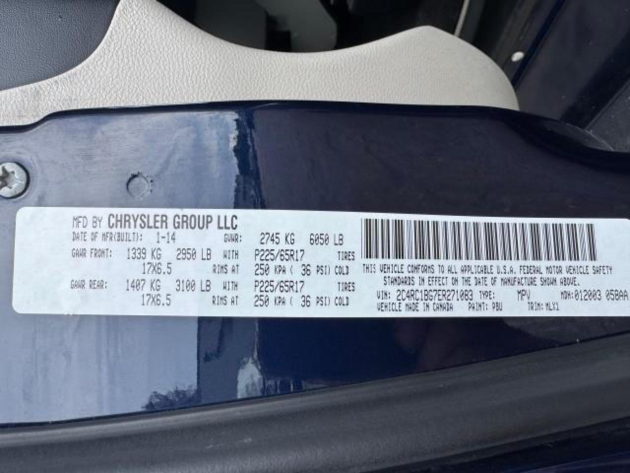 CHRYSLER MINIVAN 2014 VIN 2C4RC1BG7ER271083 zdjęcie 15