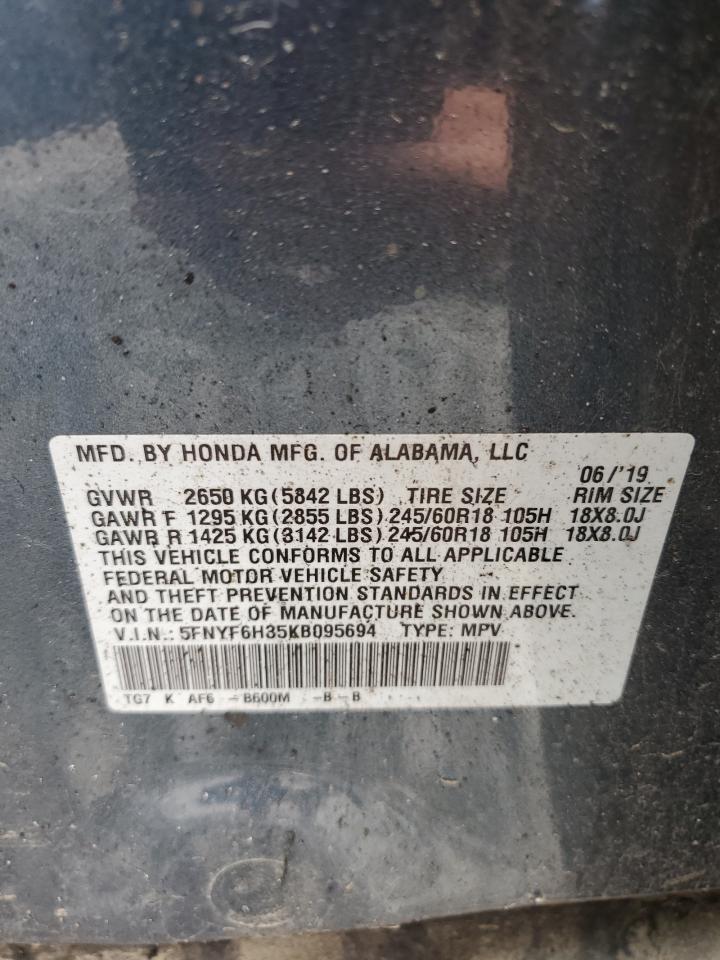 2019 Honda Pilot Ex VIN: 5FNYF6H35KB095694 Lot: 61797265