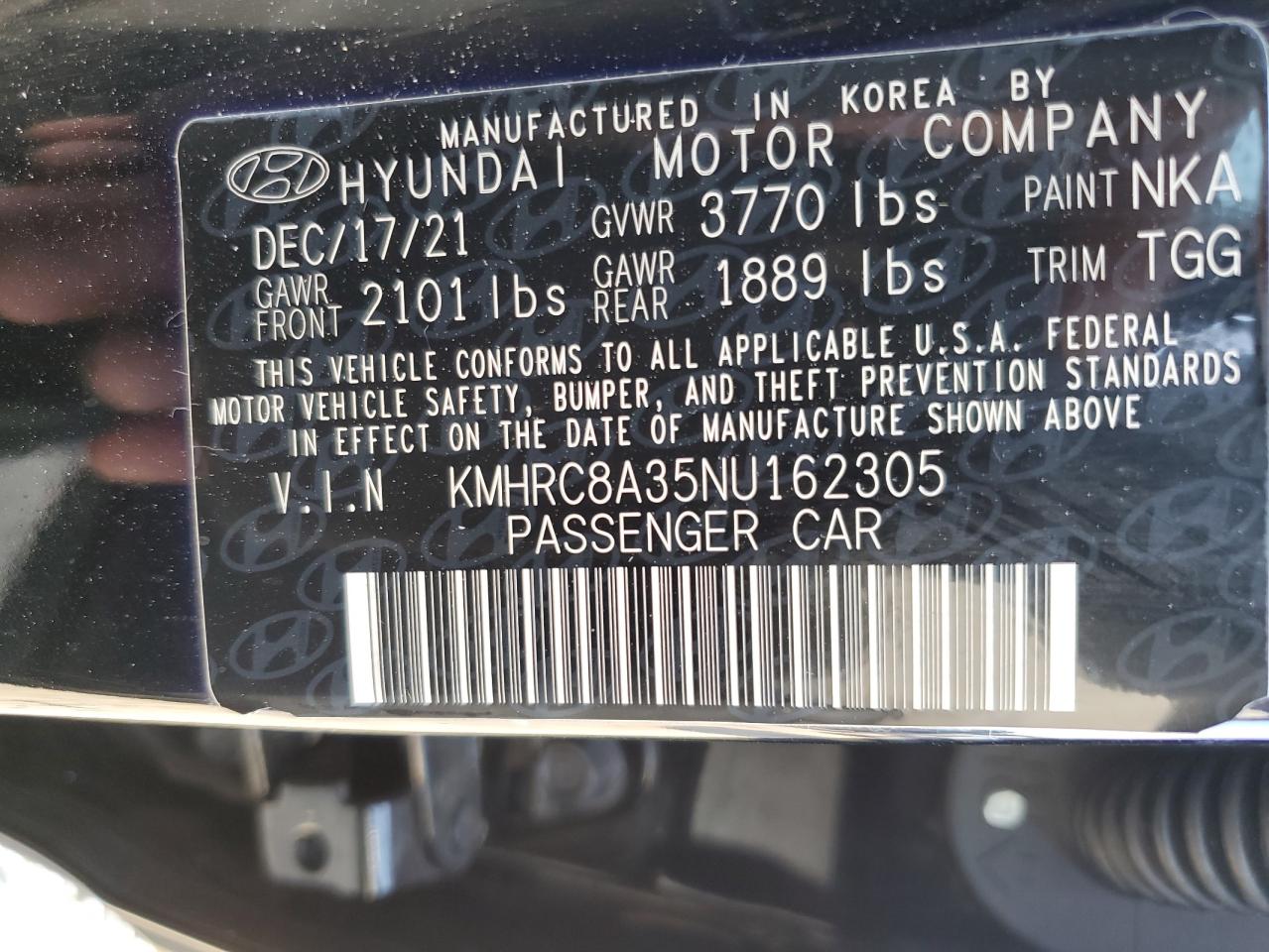 2022 Hyundai Venue Sel VIN: KMHRC8A35NU162305 Lot: 62303475