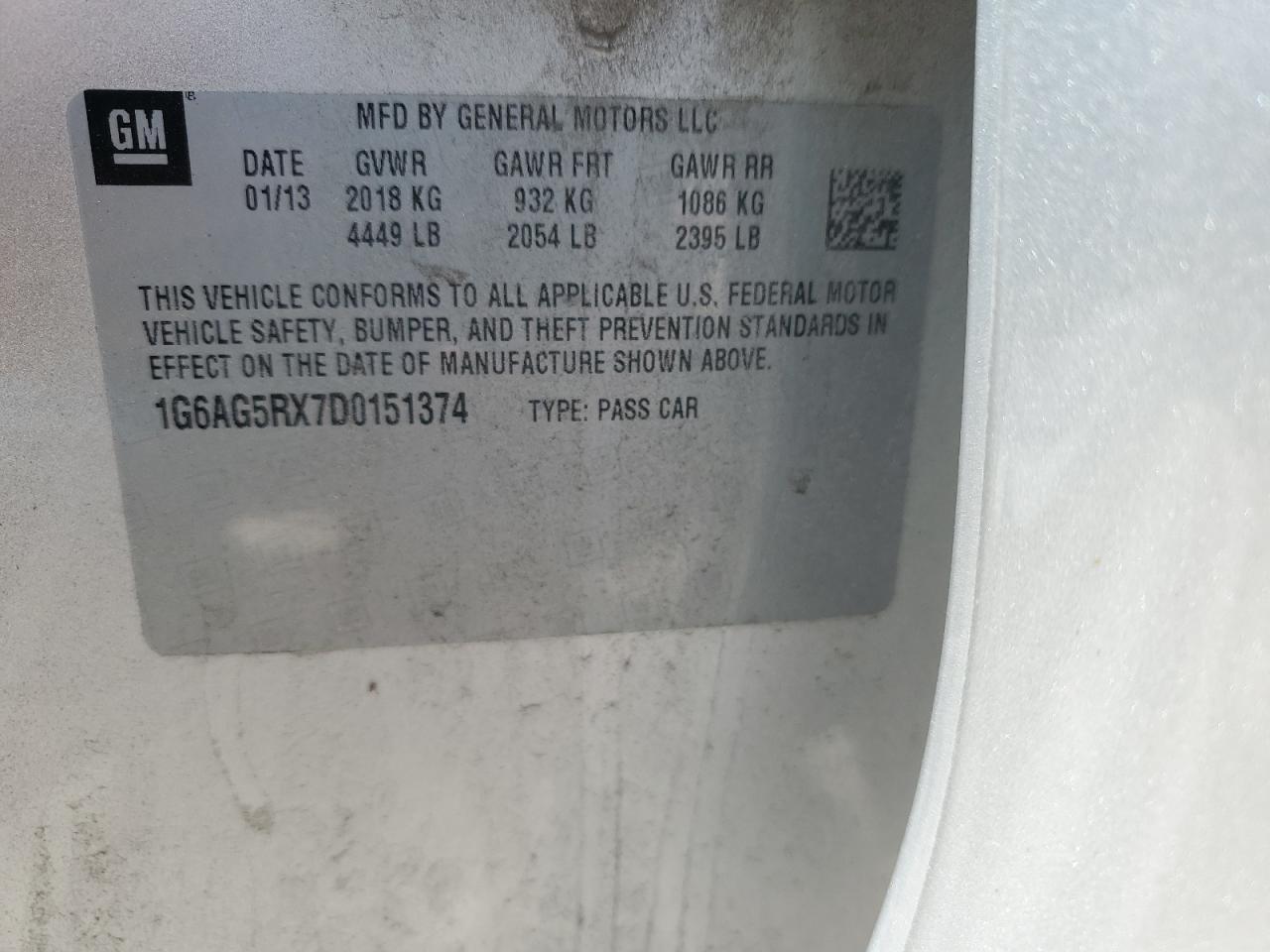2013 Cadillac Ats VIN: 1G6AG5RX7D0151374 Lot: 62598725