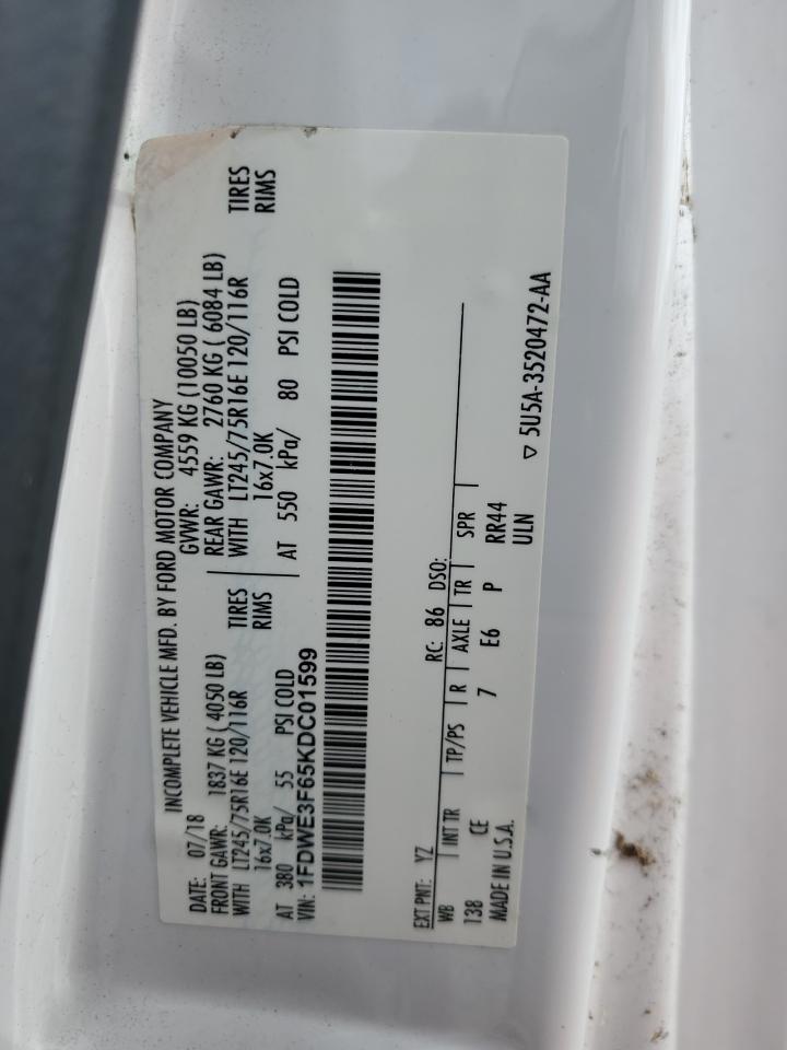 2019 Ford Econoline E350 Super Duty Cutaway Van VIN: 1FDWE3F65KDC01599 Lot: 61962225