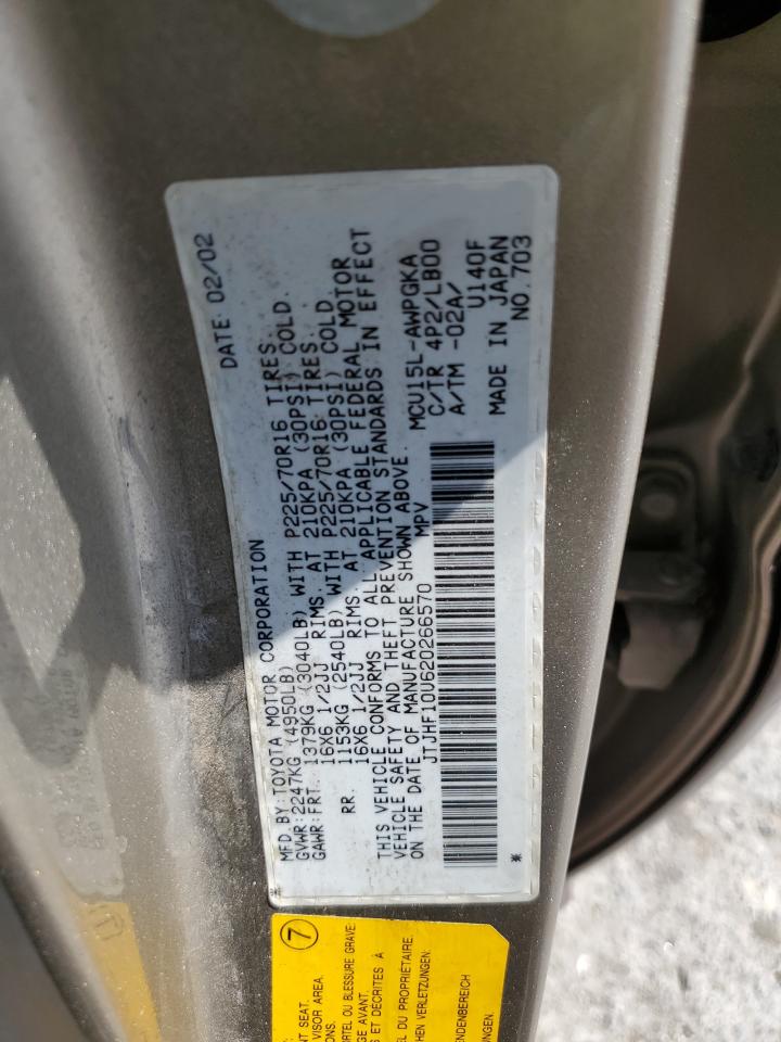 2002 Lexus Rx 300 VIN: JTJHF10U620266570 Lot: 62873765