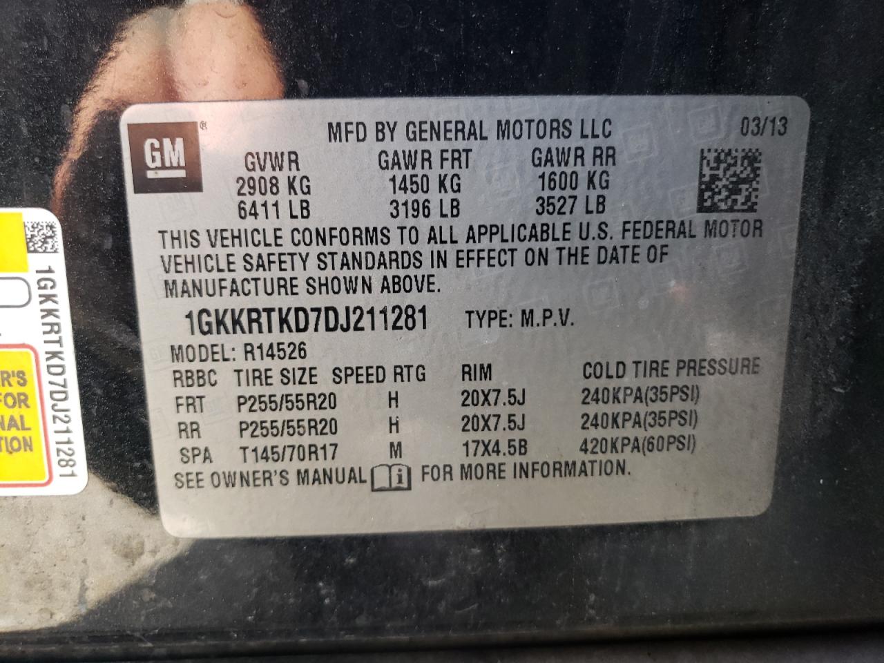GMC ACADIA DEN 2013 VIN 1GKKRTKD7DJ211281 zdjęcie 14