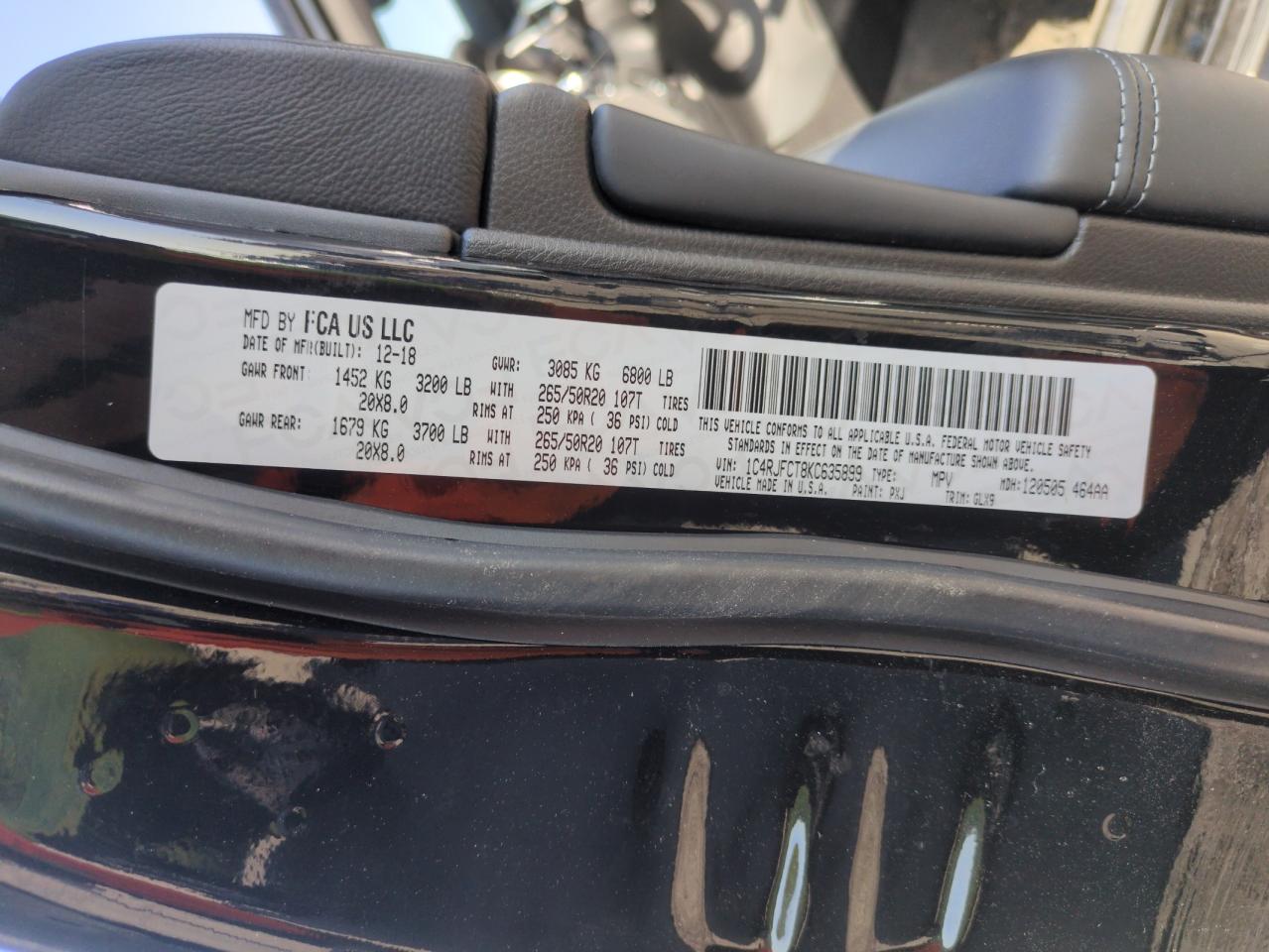 2019 Jeep Grand Cherokee Overland VIN: 1C4RJFCT8KC635899 Lot: 61304775