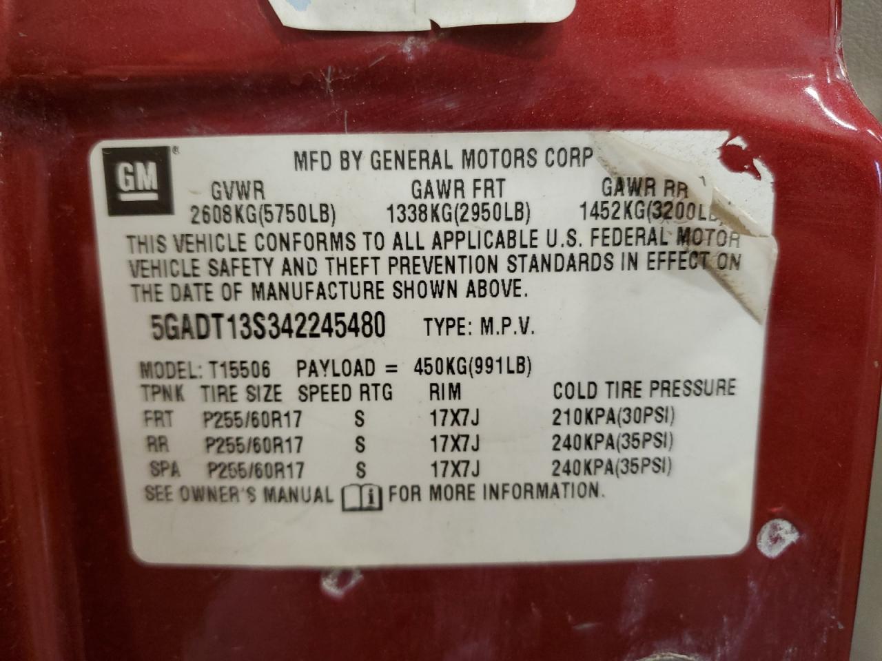 2004 Buick Rainier Cxl VIN: 5GADT13S342245480 Lot: 60678595