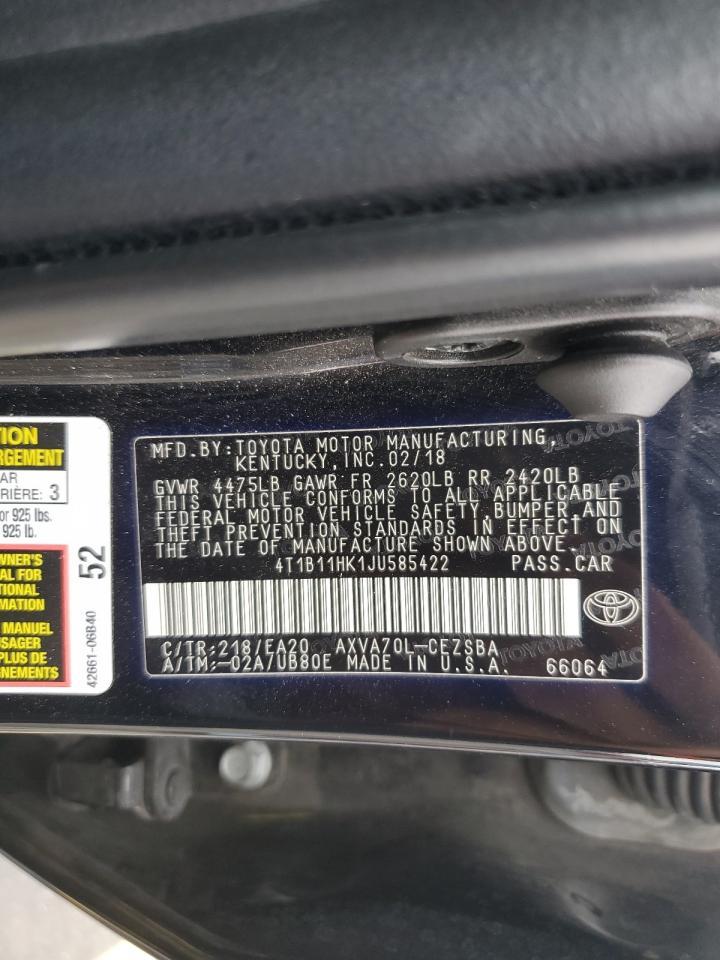 2018 Toyota Camry L VIN: 4T1B11HK1JU585422 Lot: 63098785