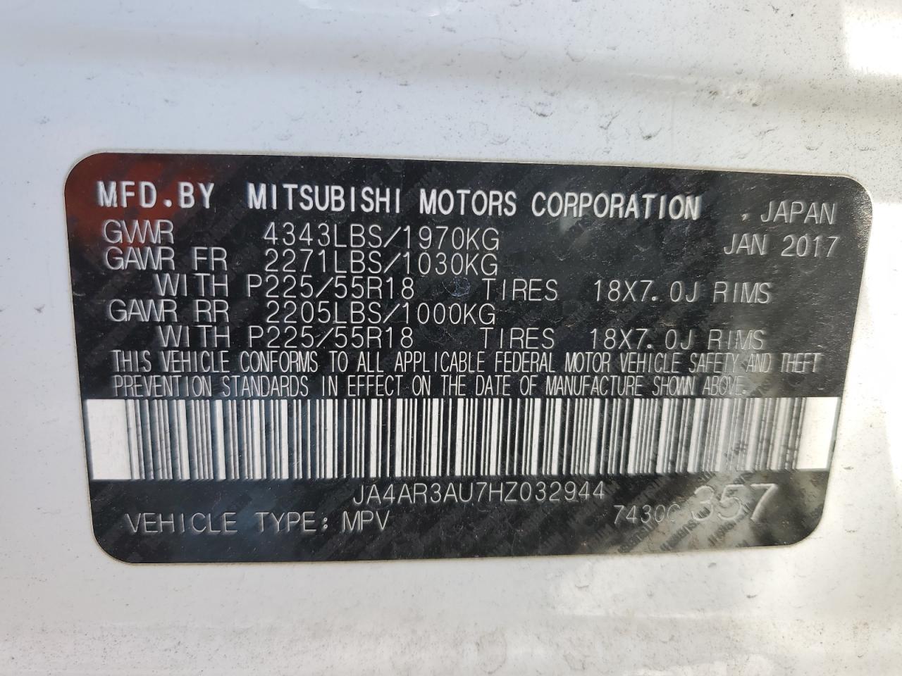 2017 Mitsubishi Outlander Sport Es VIN: JA4AR3AU7HZ032944 Lot: 62033455