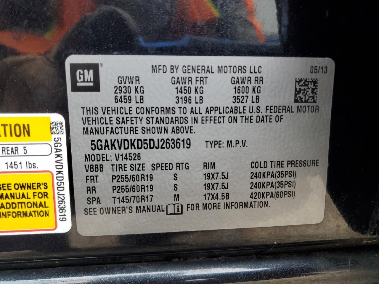 2013 Buick Enclave VIN: 5GAKVDKD5DJ263619 Lot: 62667395
