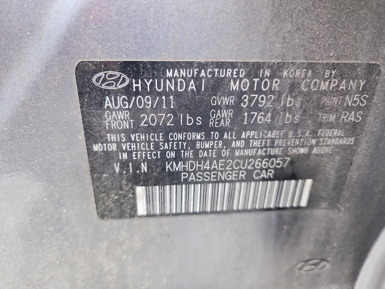 2012 Hyundai Elantra Gls VIN: KMHDH4AE2CU266057 Lot: 62965195