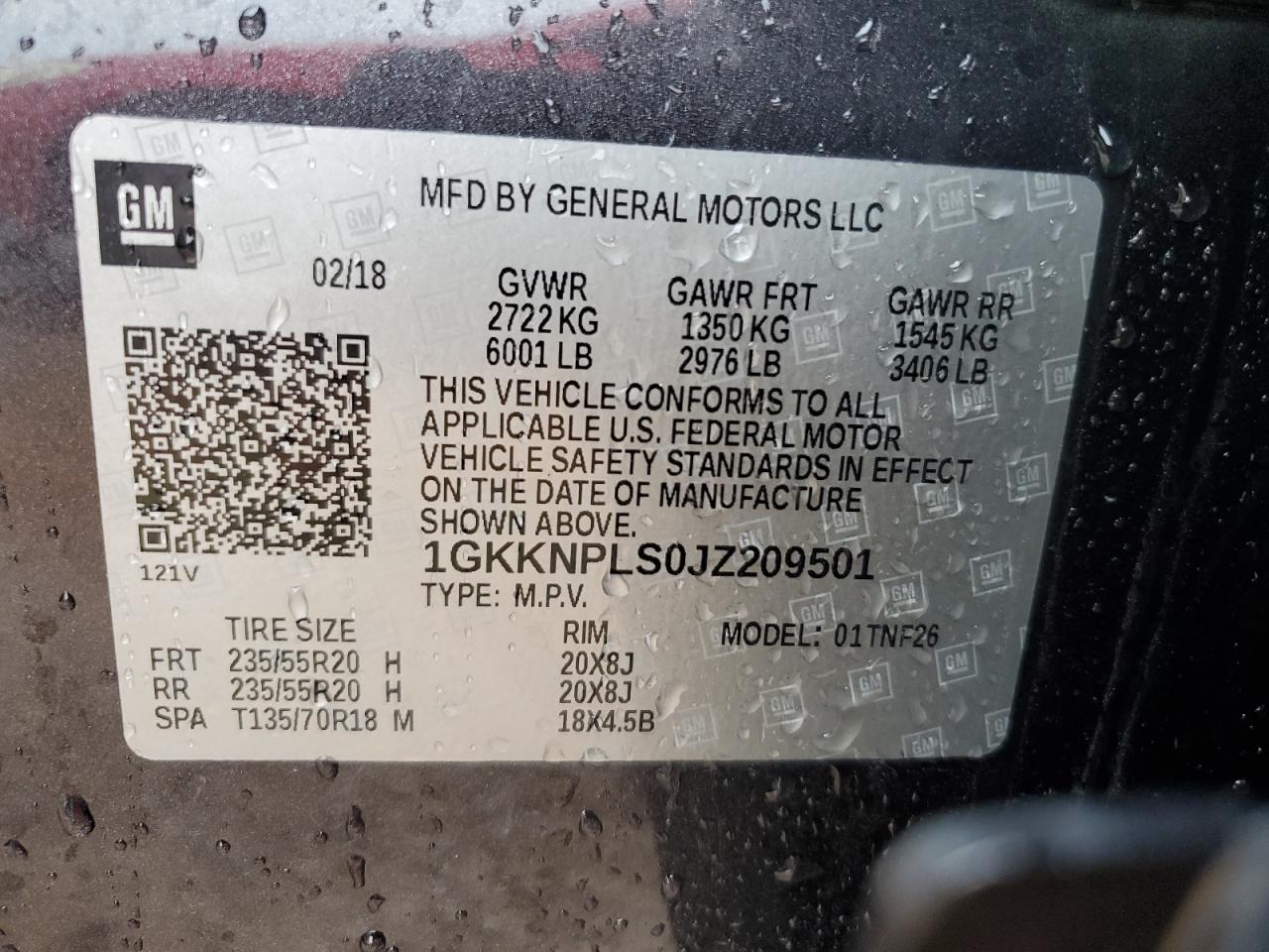 2018 GMC Acadia Denali VIN: 1GKKNPLS0JZ209501 Lot: 62535155