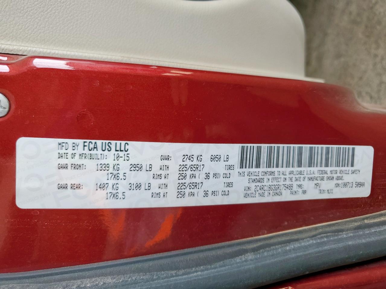 2016 Chrysler Town & Country Touring VIN: 2C4RC1BG3GR175499 Lot: 61059105