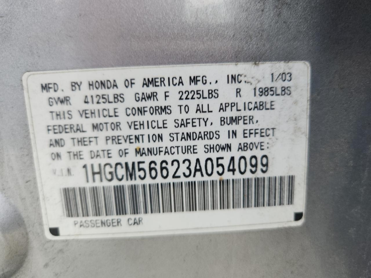 HONDA ACCORD 2003 VIN 1HGCM56623A054099 zdjęcie 12