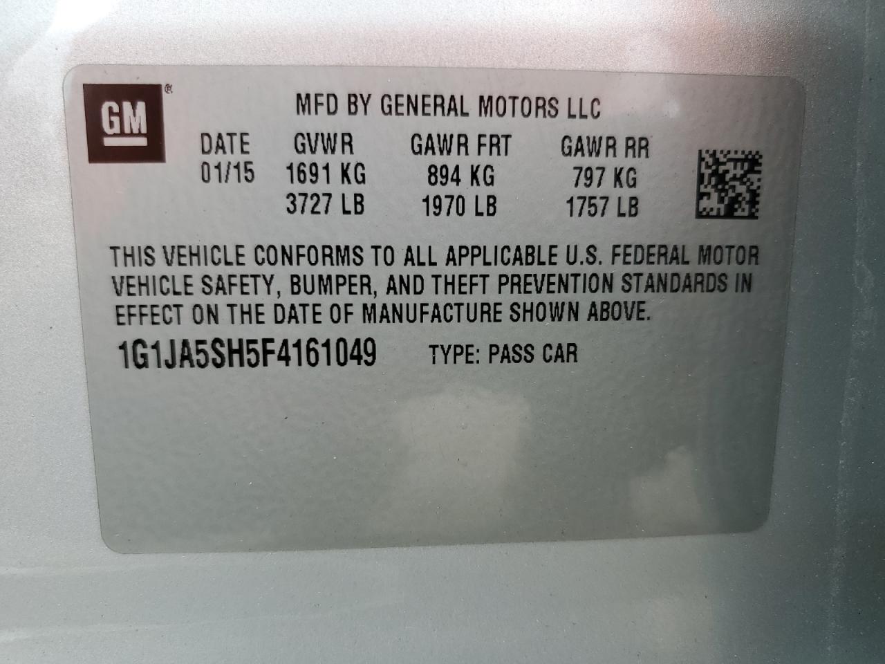 2015 Chevrolet Sonic Ls VIN: 1G1JA5SH5F4161049 Lot: 59586145