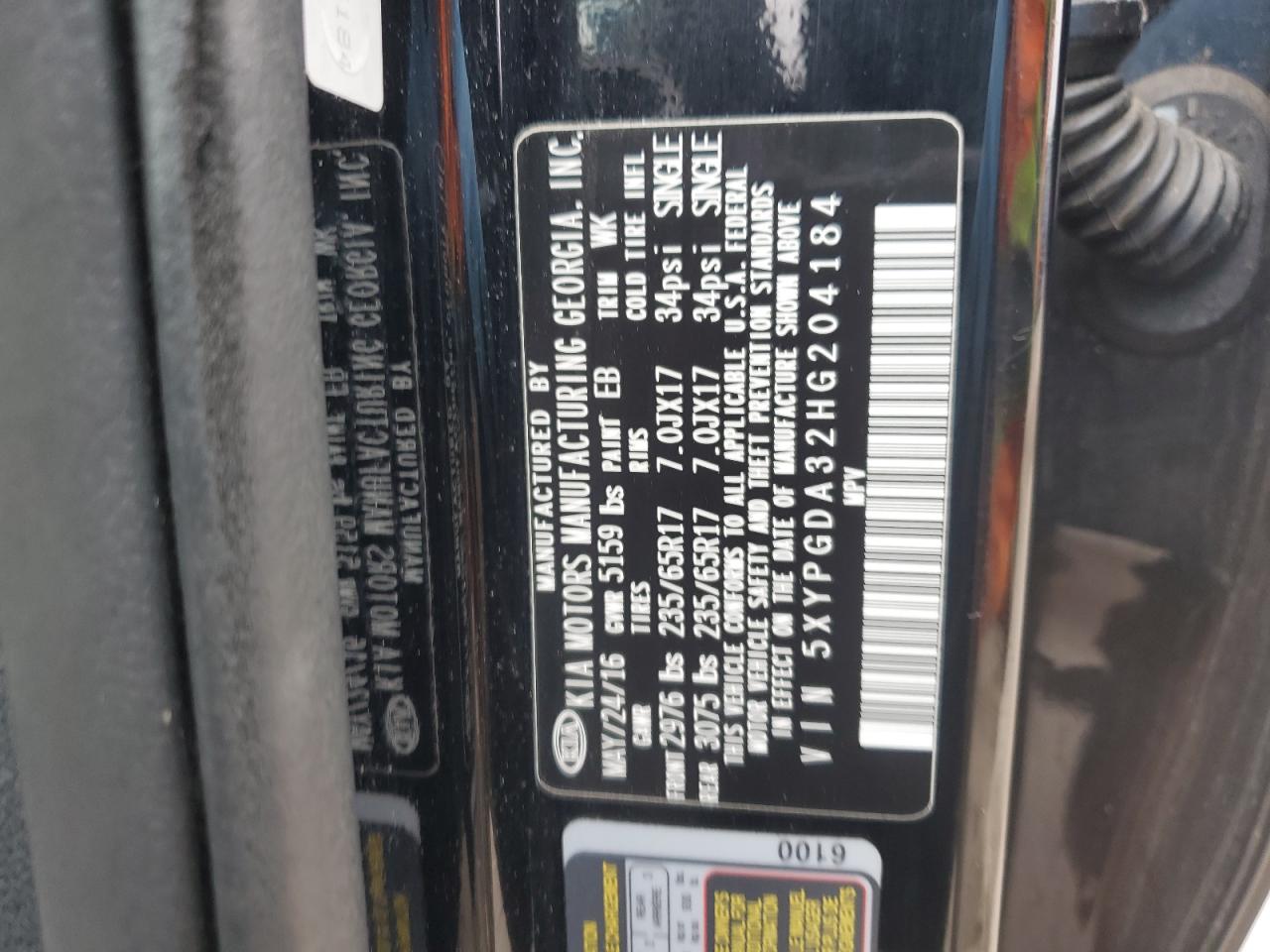 KIA SORENTO 2017 VIN 5XYPGDA32HG204184 photo 13