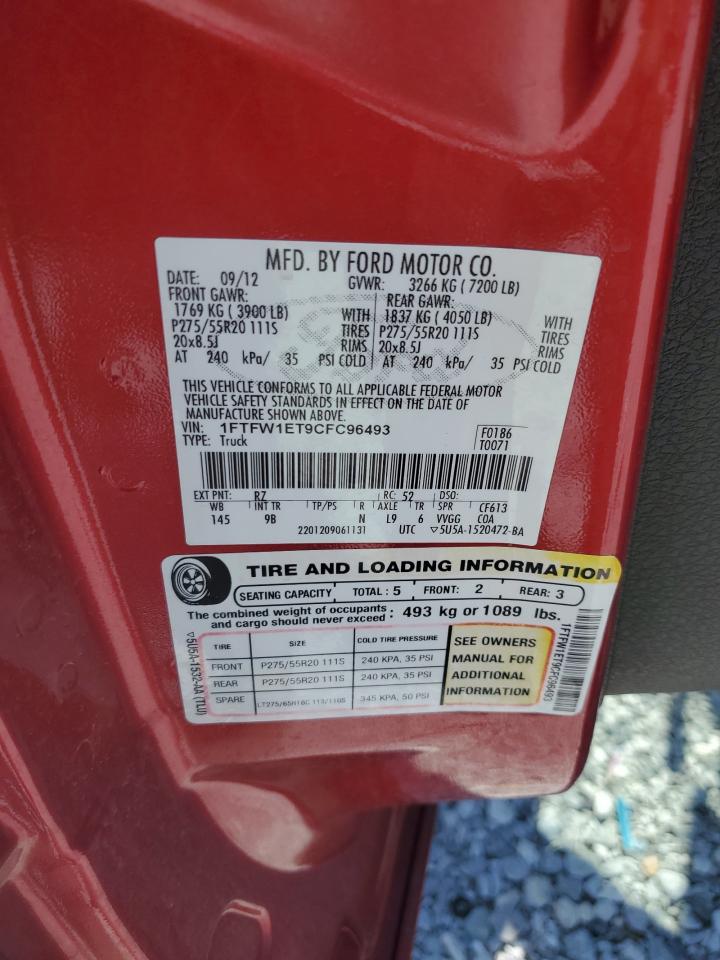 2012 Ford F150 Supercrew VIN: 1FTFW1ET9CFC96493 Lot: 61467925